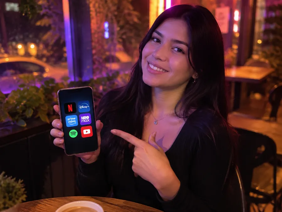 Revendedora de streaming ofreciendo cuentas desde su celular